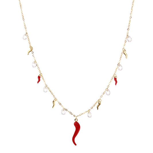 18k Gold Cornicello Charm Necklace